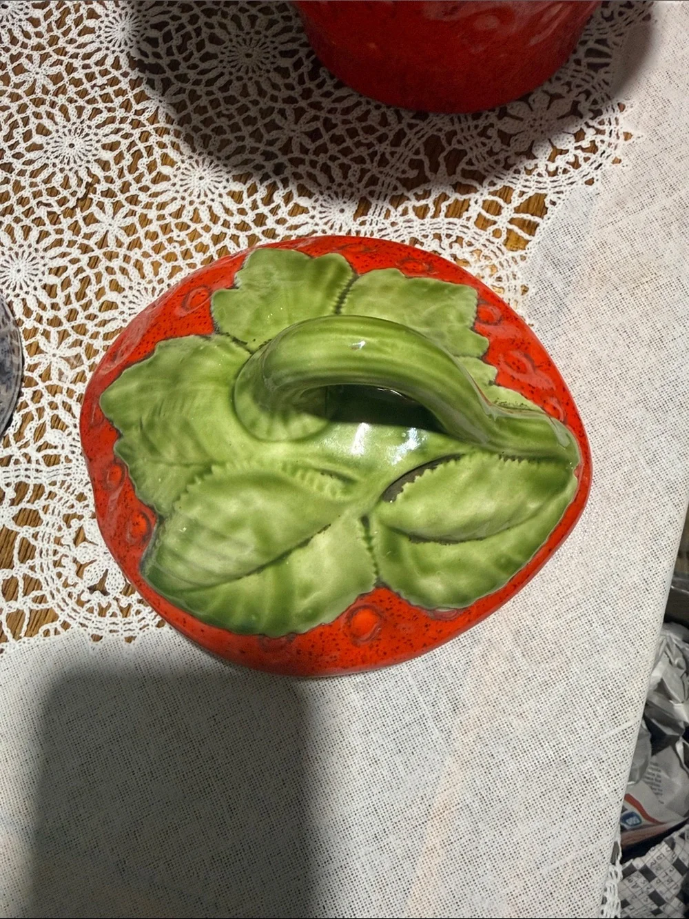 Vintage large strawberry ceramic cookie jar signed 1979